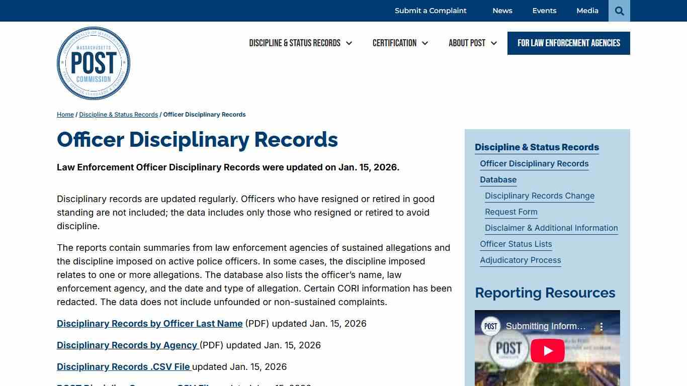 Officer Disciplinary Records – MA POST Commission